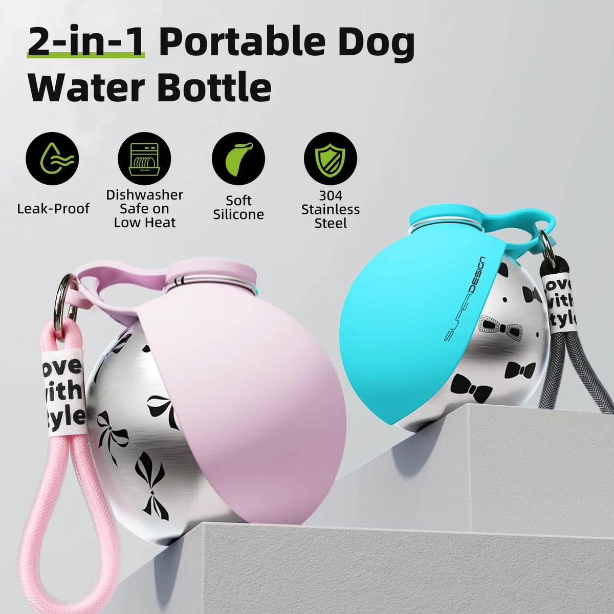 Gourde portable pour chien 2-en-1 avec gamelle en silicone
