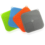 Tapis de léchage anti-stress pour chien en silicone, coloris orange, gris et vert