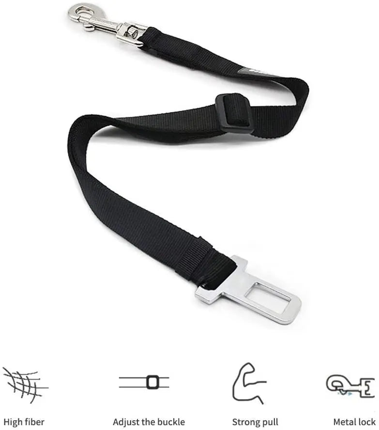 Ceinture de sécurité réglable pour chien noire avec mousqueton